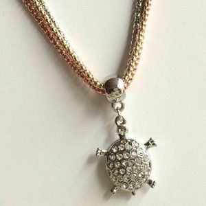 Sea Turtle Necklace 21" Silver Gold Plated Island Beach Nautical Crystal